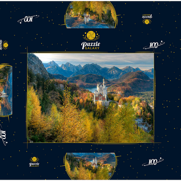 Darstellung des Puzzle Motivs Schloss Neuschwanstein und Schloss Hohenschwangau mit Alpsee und Tannheimer Gebirge 100 Puzzle Schachtel 3D Modell
