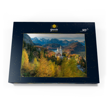Darstellung des Puzzle Motivs Schloss Neuschwanstein und Schloss Hohenschwangau mit Alpsee und Tannheimer Gebirge 500 Puzzle Schachtel Ansicht3