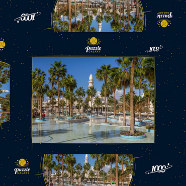 Darstellung des Puzzle Motivs Brunnen mit Palmen auf dem Princess Haya Circle, Aqaba, Golf von Aqaba, Jordanien 1000 Puzzle Schachtel 3D Modell