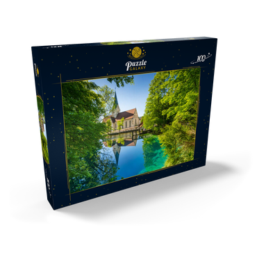 Darstellung des Puzzle Motivs Klosterkirche am Blautopf, eine Karstquelle in Blaubeuren, Alb-Donau-Kreis 100 Puzzle Schachtel Ansicht2