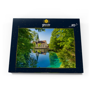 Darstellung des Puzzle Motivs Klosterkirche am Blautopf, eine Karstquelle in Blaubeuren, Alb-Donau-Kreis 100 Puzzle Schachtel Ansicht3