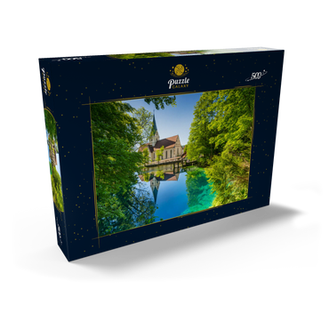 Darstellung des Puzzle Motivs Klosterkirche am Blautopf, eine Karstquelle in Blaubeuren, Alb-Donau-Kreis 500 Puzzle Schachtel Ansicht2