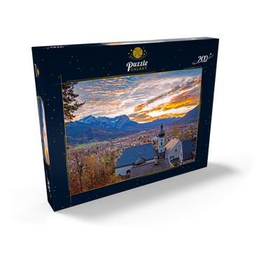 Darstellung des Puzzle Motivs Wallfahrtskirche St. Anton gegen Wettersteingebirge mit Zugspitze (2962m) 200 Puzzle Schachtel Ansicht2