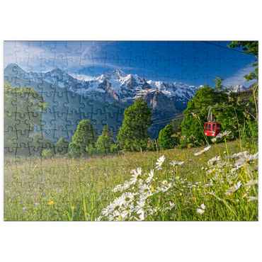 Darstellung des Puzzle Motivs puzzleplate Isenfluh, Weiler Sulwald Bergstation der Seilbahn gegen Eiger, Mönch und Jungfrau 200 Puzzle