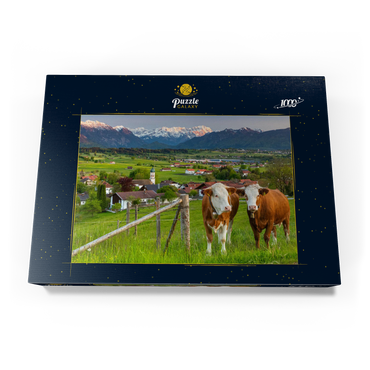 Darstellung des Puzzle Motivs Blick von der Aidlinger Höhe nahe Murnau am Staffelsee über Aidling mit dem Riegsee 1000 Puzzle Schachtel Ansicht3