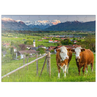 Darstellung des Puzzle Motivs puzzleplate Blick von der Aidlinger Höhe nahe Murnau am Staffelsee über Aidling mit dem Riegsee 100 Puzzle