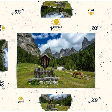 Darstellung des Puzzle Motivs Marterl am Rechten Leger gegen Grasleitengruppe und Valbonagruppe, Trentino-Südtirol, Italien 200 Puzzle Schachtel 3D Modell