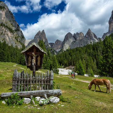 Darstellung des Puzzle Motivs Marterl am Rechten Leger gegen Grasleitengruppe und Valbonagruppe, Trentino-Südtirol, Italien 500 Puzzle 3D Modell