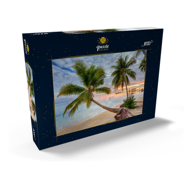 Darstellung des Puzzle Motivs Palmenstrand am Hauru Point, Insel Moorea, Französisch Polynesien, Südsee 1000 Puzzle Schachtel Ansicht2