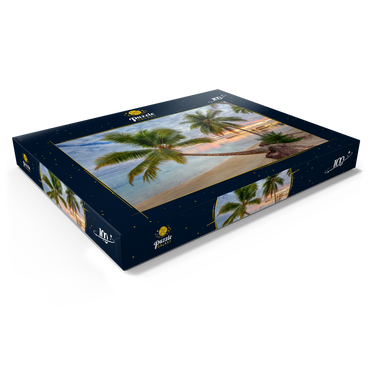 Darstellung des Puzzle Motivs Palmenstrand am Hauru Point, Insel Moorea, Französisch Polynesien, Südsee 100 Puzzle Schachtel Ansicht1