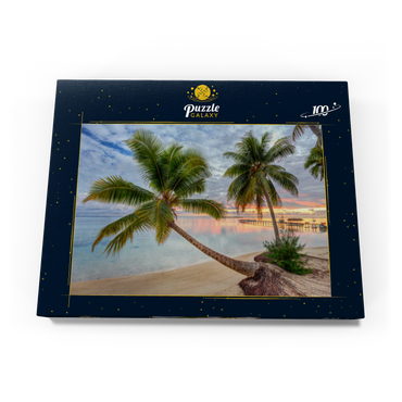 Darstellung des Puzzle Motivs Palmenstrand am Hauru Point, Insel Moorea, Französisch Polynesien, Südsee 100 Puzzle Schachtel Ansicht3