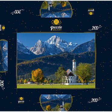 Darstellung des Puzzle Motivs Barocke Wallfahrtskirche St. Coloman bei Schwangau nähe Füssen im Ostallgäu 200 Puzzle Schachtel 3D Modell