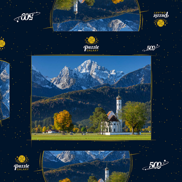 Darstellung des Puzzle Motivs Barocke Wallfahrtskirche St. Coloman bei Schwangau nähe Füssen im Ostallgäu 500 Puzzle Schachtel 3D Modell