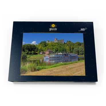 Darstellung des Puzzle Motivs Ausflugsschiff auf der Weser mit Blick zur Burgruine, Polle, Niedersachsen, Deutschland 500 Puzzle Schachtel Ansicht3