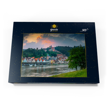 Darstellung des Puzzle Motivs Historischer Ortskern mit Burg Hirschhorn am Abend 500 Puzzle Schachtel Ansicht3