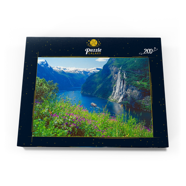 Darstellung des Puzzle Motivs Geiranger Fjord und Sieben Schwestern Wasserfall, Mittelnorwegen, Norwegen 200 Puzzle Schachtel Ansicht3