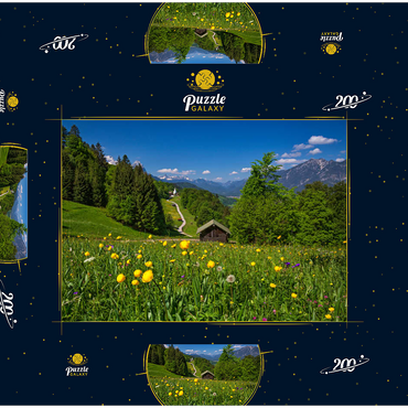 Darstellung des Puzzle Motivs Weg nach Wamberg gegen Zugspitze (2962m), Daniel (2340m) in Tirol, und Kramer (1985m) 200 Puzzle Schachtel 3D Modell