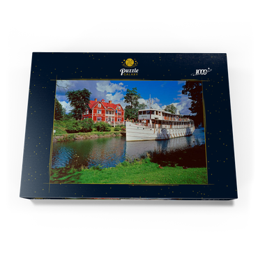 Darstellung des Puzzle Motivs Göta Hotel am Göta Kanal mit dem Kabinenschiff Diana, Borensberg, Östergötland, Schweden 1000 Puzzle Schachtel Ansicht3