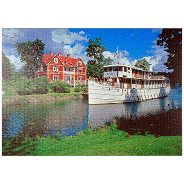 Darstellung des Puzzle Motivs puzzleplate Göta Hotel am Göta Kanal mit dem Kabinenschiff Diana, Borensberg, Östergötland, Schweden 1000 Puzzle