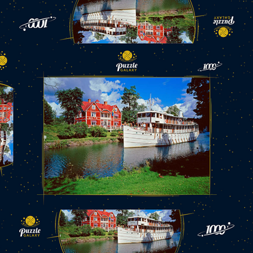 Darstellung des Puzzle Motivs Göta Hotel am Göta Kanal mit dem Kabinenschiff Diana, Borensberg, Östergötland, Schweden 1000 Puzzle Schachtel 3D Modell