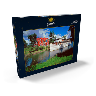 Darstellung des Puzzle Motivs Göta Hotel am Göta Kanal mit dem Kabinenschiff Diana, Borensberg, Östergötland, Schweden 200 Puzzle Schachtel Ansicht2
