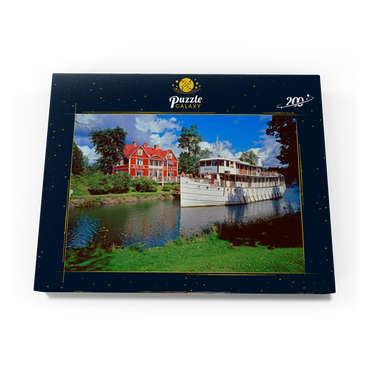 Darstellung des Puzzle Motivs Göta Hotel am Göta Kanal mit dem Kabinenschiff Diana, Borensberg, Östergötland, Schweden 200 Puzzle Schachtel Ansicht3