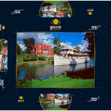 Darstellung des Puzzle Motivs Göta Hotel am Göta Kanal mit dem Kabinenschiff Diana, Borensberg, Östergötland, Schweden 200 Puzzle Schachtel 3D Modell