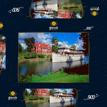 Darstellung des Puzzle Motivs Göta Hotel am Göta Kanal mit dem Kabinenschiff Diana, Borensberg, Östergötland, Schweden 500 Puzzle Schachtel 3D Modell