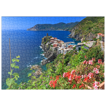 Darstellung des Puzzle Motivs puzzleplate Küstenlandschaft mit Blick auf Vernazza, Italienische Riviera, Cinque Terre, Ligurien, Italien 500 Puzzle