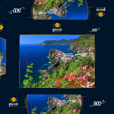 Darstellung des Puzzle Motivs Küstenlandschaft mit Blick auf Vernazza, Italienische Riviera, Cinque Terre, Ligurien, Italien 500 Puzzle Schachtel 3D Modell