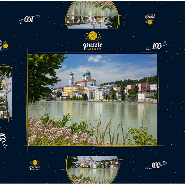 Darstellung des Puzzle Motivs Inn mit dem Dom St. Stephan in Passau, Niederbayern, Bayern, Deutschland 100 Puzzle Schachtel 3D Modell