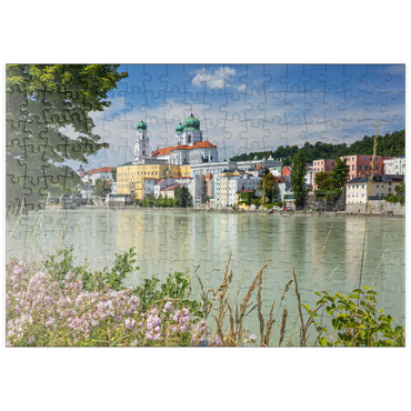 Darstellung des Puzzle Motivs puzzleplate Inn mit dem Dom St. Stephan in Passau, Niederbayern, Bayern, Deutschland 200 Puzzle