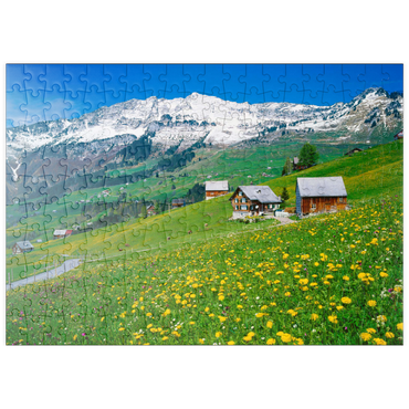 Darstellung des Puzzle Motivs puzzleplate Bauernhöfe gegen Mattstock (1936m), Amden, Kanton St. Gallen, Schweiz 200 Puzzle