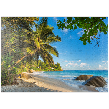 Darstellung des Puzzle Motivs puzzleplate Granitfelsen am Carana Beach in der Carana Bay, Seychellen 1000 Puzzle