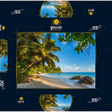 Darstellung des Puzzle Motivs Granitfelsen am Carana Beach in der Carana Bay, Seychellen 200 Puzzle Schachtel 3D Modell