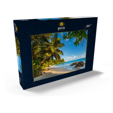 Darstellung des Puzzle Motivs Granitfelsen am Carana Beach in der Carana Bay, Seychellen 500 Puzzle Schachtel Ansicht2