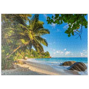 Darstellung des Puzzle Motivs puzzleplate Granitfelsen am Carana Beach in der Carana Bay, Seychellen 500 Puzzle