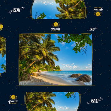 Darstellung des Puzzle Motivs Granitfelsen am Carana Beach in der Carana Bay, Seychellen 500 Puzzle Schachtel 3D Modell