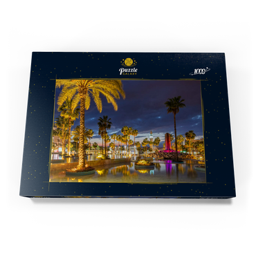 Darstellung des Puzzle Motivs Brunnen mit Palmen am Abend, Aqaba, Golf von Aqaba, Jordanien 1000 Puzzle Schachtel Ansicht3