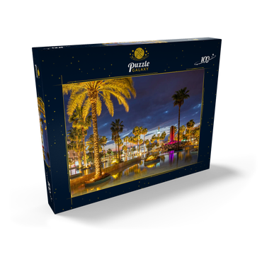Darstellung des Puzzle Motivs Brunnen mit Palmen am Abend, Aqaba, Golf von Aqaba, Jordanien 100 Puzzle Schachtel Ansicht2