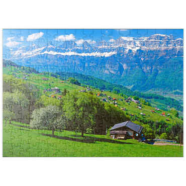 Darstellung des Puzzle Motivs puzzleplate Flumserberg mit Blick zu den Churfirsten (2306m), Kanton St. Gallen, Schweiz 200 Puzzle