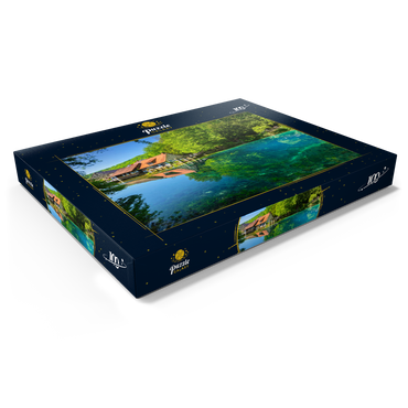 Darstellung des Puzzle Motivs Mühle am Blautopf, eine Karstquelle in Blaubeuren, Alb-Donau-Kreis 100 Puzzle Schachtel Ansicht1