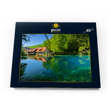 Darstellung des Puzzle Motivs Mühle am Blautopf, eine Karstquelle in Blaubeuren, Alb-Donau-Kreis 100 Puzzle Schachtel Ansicht3