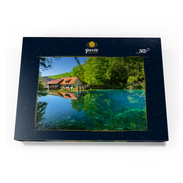 Darstellung des Puzzle Motivs Mühle am Blautopf, eine Karstquelle in Blaubeuren, Alb-Donau-Kreis 500 Puzzle Schachtel Ansicht3