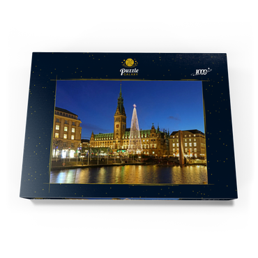 Darstellung des Puzzle Motivs Kleine Alster mit Weihnachtsbaum und Rathaus, Hamburg, Deutschland 1000 Puzzle Schachtel Ansicht3