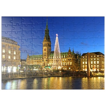 Darstellung des Puzzle Motivs puzzleplate Kleine Alster mit Weihnachtsbaum und Rathaus, Hamburg, Deutschland 100 Puzzle