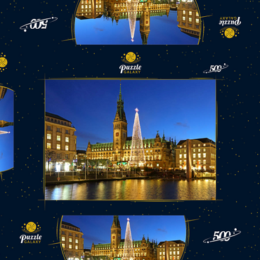 Darstellung des Puzzle Motivs Kleine Alster mit Weihnachtsbaum und Rathaus, Hamburg, Deutschland 500 Puzzle Schachtel 3D Modell