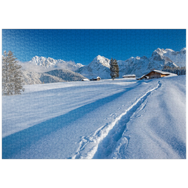 Darstellung des Puzzle Motivs puzzleplate Buckelwiesen bei Mittenwald gegen Wörner (2474m) und Karwendelgebirge 1000 Puzzle
