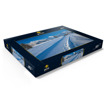 Darstellung des Puzzle Motivs Buckelwiesen bei Mittenwald gegen Wörner (2474m) und Karwendelgebirge 100 Puzzle Schachtel Ansicht1