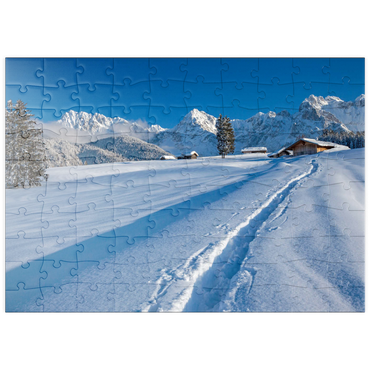 Darstellung des Puzzle Motivs puzzleplate Buckelwiesen bei Mittenwald gegen Wörner (2474m) und Karwendelgebirge 100 Puzzle
